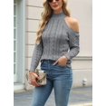 thumbnail image 4 of Suéteres de Cuello Alto con Hombros Descubiertos para Mujer, Jerseys de Punto Suave de Larga para Otoño, Jersey Sexy. Gris L, 4 of 8