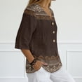thumbnail image 4 of Jiueut Boho Tribal Print Womens Blouses Linen-Look Button Down Womens Tops Casual 3/4 Sleeve Outfits, 4 of 7