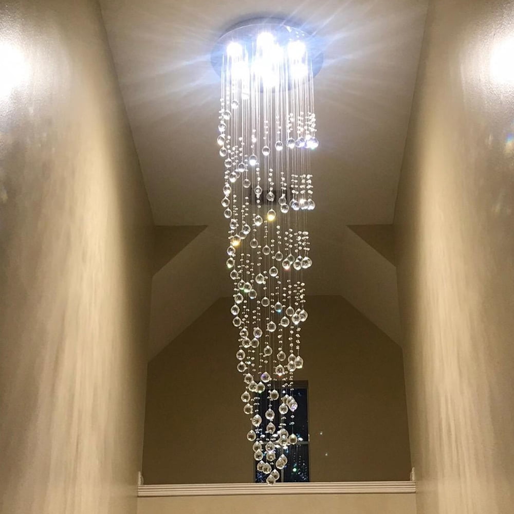 SEFINN FOUR High Ceiling Chandelier Modern Double Swirl Pendant Light Crystal Lighting Fixture Raindrop Chandelier for Entryway