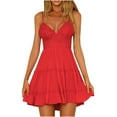 thumbnail image 2 of Vestido de encaje con nudo de lazo sin espalda con correa de espagueti de color sólido a la moda para mujer Pompotops  ghjkhdj19117, 2 of 7