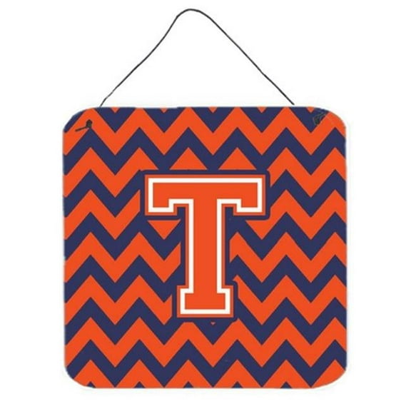 Letter T Chevron Orange & Blue Wall or Door Hanging Prints, 6 x 0.02 x 6 in.