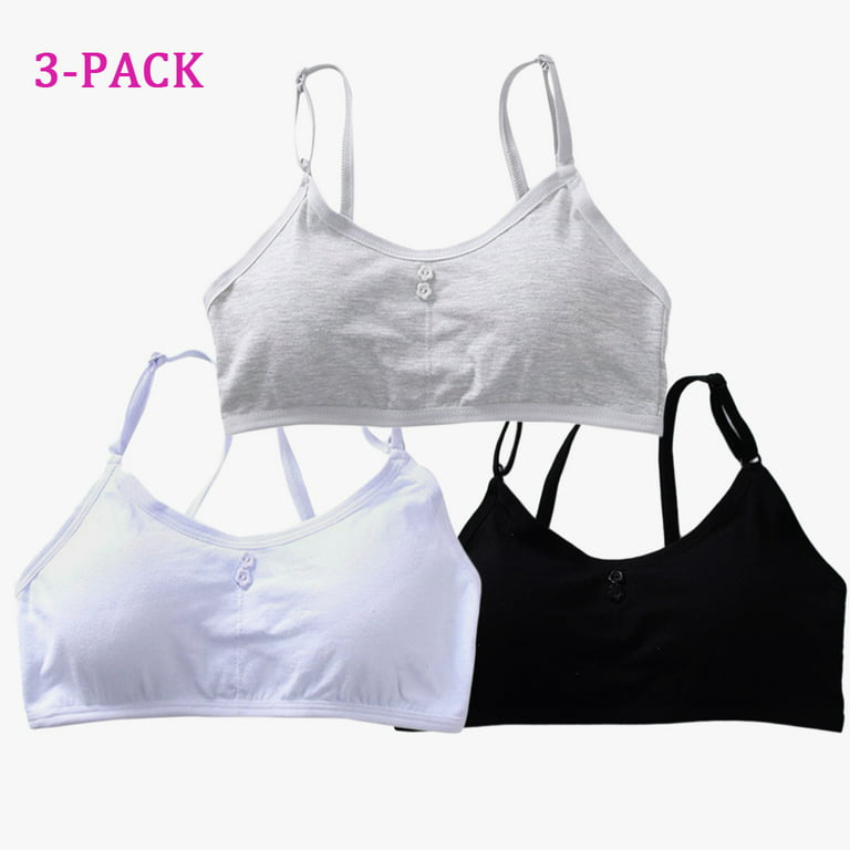 Gyratedream Pack of 3 Girls Seamless Cotton Bra Teenage Back Closure Pads  Bralette with Adjustable Straps for 28-34 Size