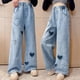 thumbnail image 4 of Pantalones de pierna ancha de mezclilla deshilachados Love para niñas, pantalones de primavera sueltos medianos y grandes para niños, 4 of 6