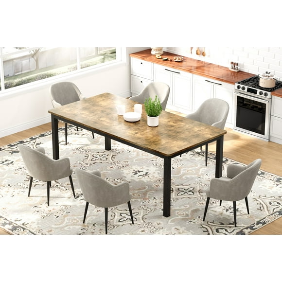 Industrial Dining Table for 6-8 People, 71" Long Wooden Kitchen Table with Sturdy Metal Frame & Rustic Finish - Seats 6 Rectangular Counter for Dinner, Kitchen