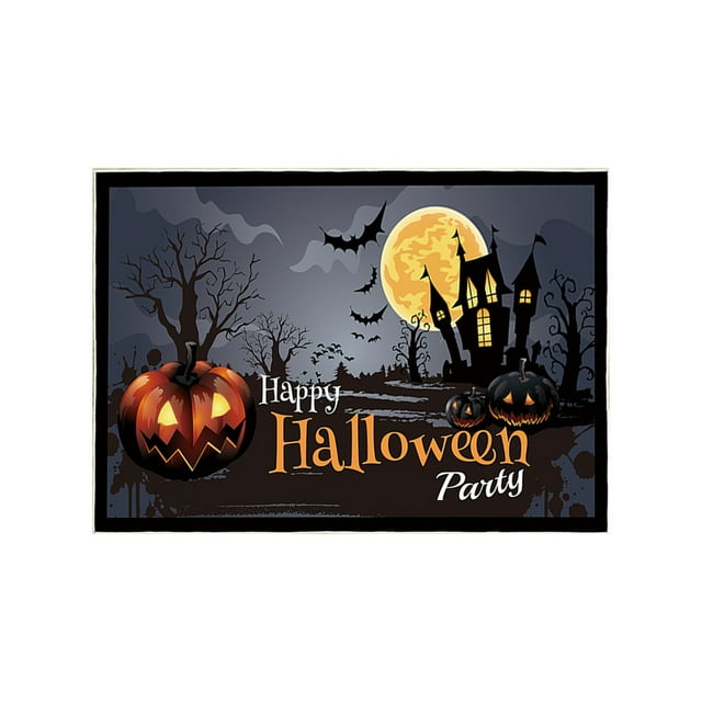 Tapis d'Entrée d'Halloween en Polyester 16X24 Pouces à Imprimé de Crâne, Tapis de Sol Antidérapant pour Porte d'Entrée, Usage Intérieur Extérieur, Lavable à la Machine, Tapis pour la Maison C