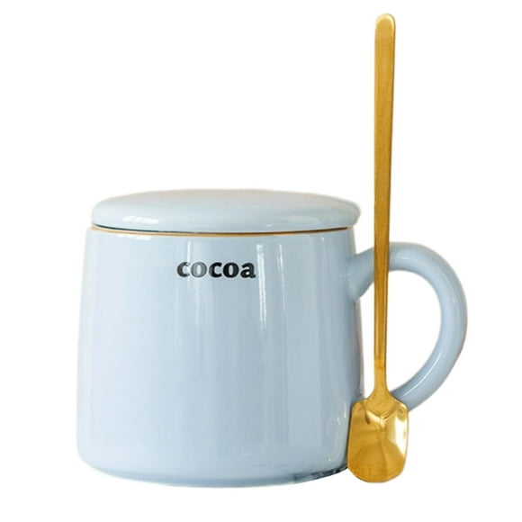 300ml simple ceramic cup with lid spoon mug female couple coffee cup boys water cup office breakfast cup household Blossomir