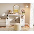 thumbnail image 2 of 32-Inch Small Desk with Fabric Drawers and Charging Station, Kids Girls Teen Study Writing Desk for Bedroom, Home Office Computer Desk with Storage Shelf & Bag for Small Space, White, 2 of 8