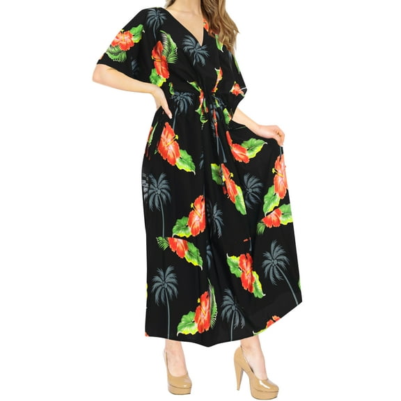HAPPY BAY Women's Summer Loungewear Loose Slit Dress Caftan Maxi House Sleep Shirt 2X-3X Smokey_AC379