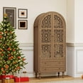thumbnail image 6 of LLUMAMIN 70" Tall Arched Pantry Cabinet, Arch Hollow Kitchen Pantry Storage Cabinet with 2 Drawers and Hanging Rod for Dining Room, Living Room, Kitchen, Walnut, 6 of 11