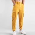 thumbnail image 4 of Zylanna Men's Casual Cargo Pants, Baggy Stretchable with Pockets Drawstring Waist Comfortable Joggers for Winter Sports Yellow, 4 of 8