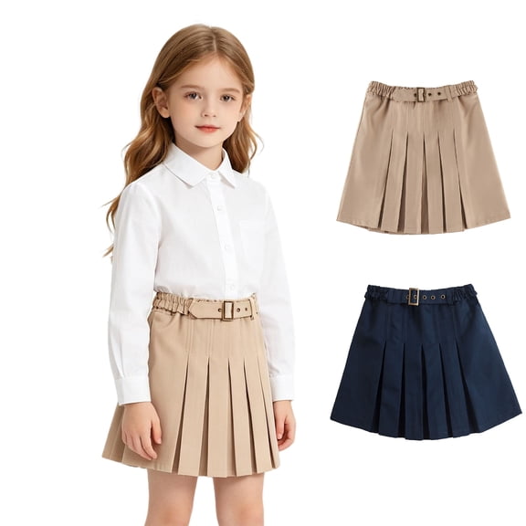 XINXIAOO Kids Girls Pleated School Uniform Skirts Skirt School A-Line Girls Outfit Summer Khaki Skirt for Girls 9-10 Years