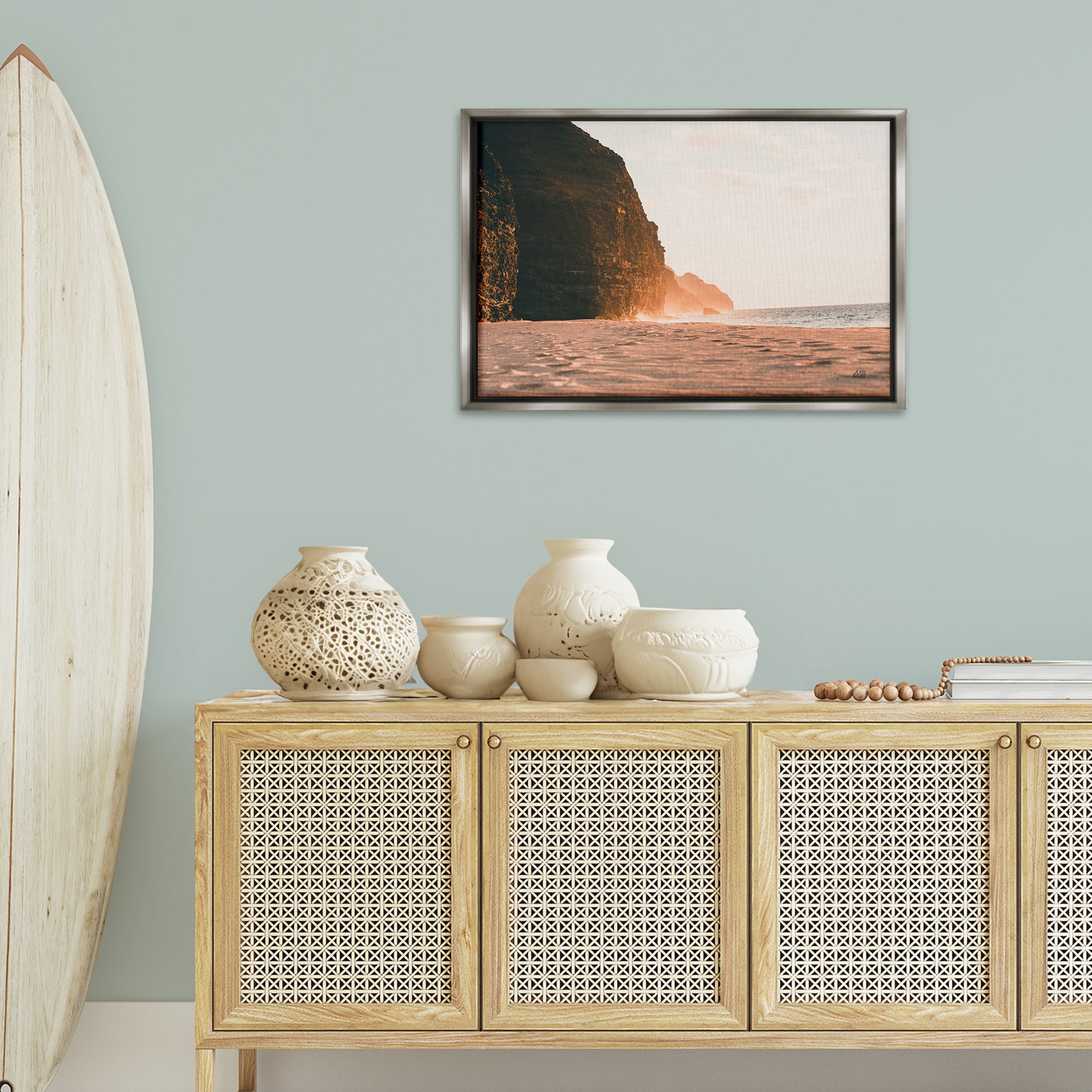 Stupell Industries Hawaiian Glow Shoreline Landscape & Nature Photography Gray Floater Framed Canvas Art Print Wall Art, 31 x 21