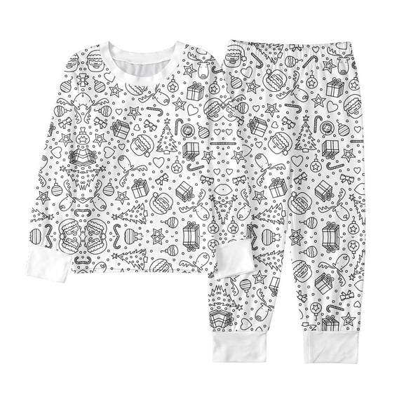 HNMKIU Long Sleeve Pajama Sleepwear with Pants Holiday Comfort Joy Christmas Pajamas for Kids for Girls Boys 02_White,6-7