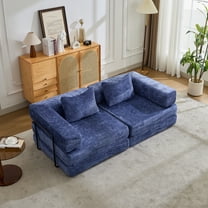 Miniyam Convertible Chenille Sofa Bed Couch, Modular Folding Floor Sleeper with Armrests, Space Saving Design for Living Room, Blue