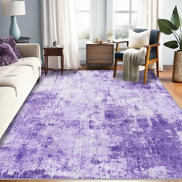 RELEANY Washable Area Rugs 5'x7' Non-Slip Modern Abstract Soft for Living Room Entryway Bedroom Nursery, Print Pattern, Purple Gray Pink White