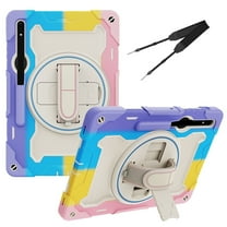 XYX 3in1 Rotating Stand Case for Samsung Galaxy Tab S7/Tab S8 11.0 inch with Hand/Shoulder Strap, Shockproof Rugged, Colorful Pink