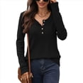 thumbnail image 3 of Blusas de Mujer, Corte Entallado, Cuello en V, Botones, Camisa Henley Negro XL, 3 of 10