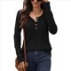 thumbnail image 3 of Blusas de Mujer, Corte Entallado, Cuello en V, Botones, Camisa Henley Negro M, 3 of 10
