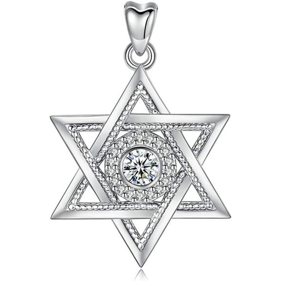 Jewelry Trends Star of David Center CZ Jewish-Symbol Sterling Silver Pendant Necklace 18"