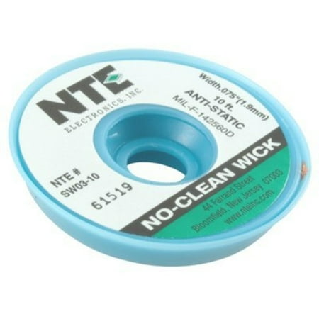

NTE Electronics SW03-10 No-Clean Solder Wick with Anti-Static Bobbin #3 Green .075 Width 10 Length