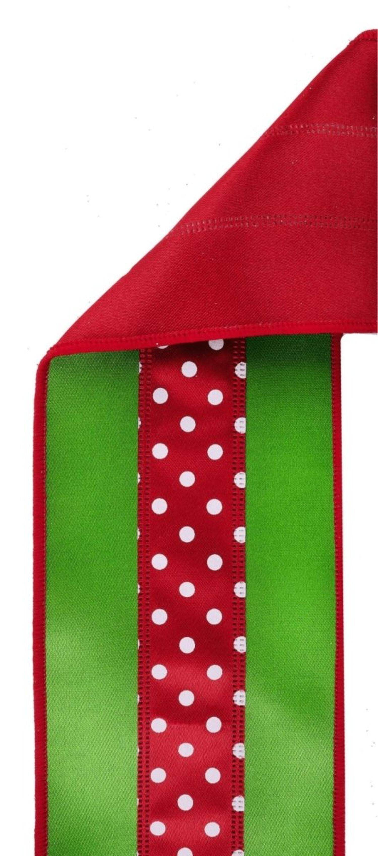 4in Polka Dot Satin Fused Ribbon: Red/Green (10 Yards)