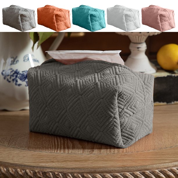 Caja de pañuelos Macaron Color - Soporte suave para pañuelos de sobremesa de poliéster para coche, oficina y hogar - 7x3,5x3,5 pulgadas - Azul, Rosa, Blanco, Naranja, Gris