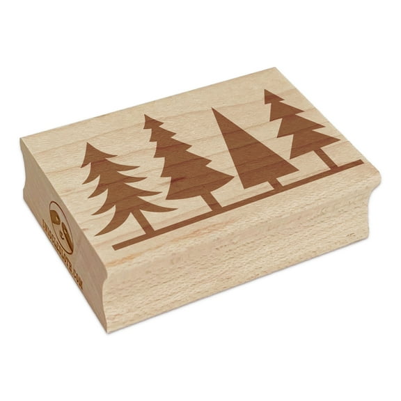 Group of Christmas Trees Rectangle Rubber Stamp Stamping Scrapbooking Crafting - Small 1.7in