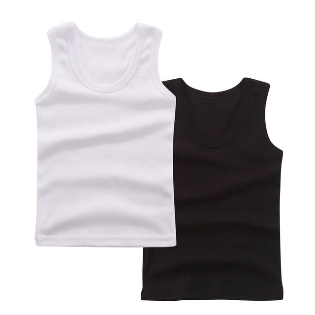 StSilkitty 2 Pack Tank Tops for Boys Girls Cotton Solid Color Sleeveless Round Neck Blouses Soft Breathable Top