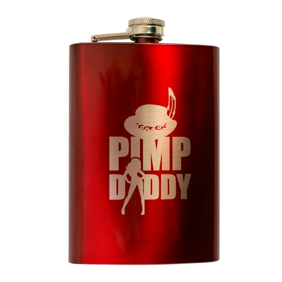 8oz RED Pimp Daddy Flask L1
