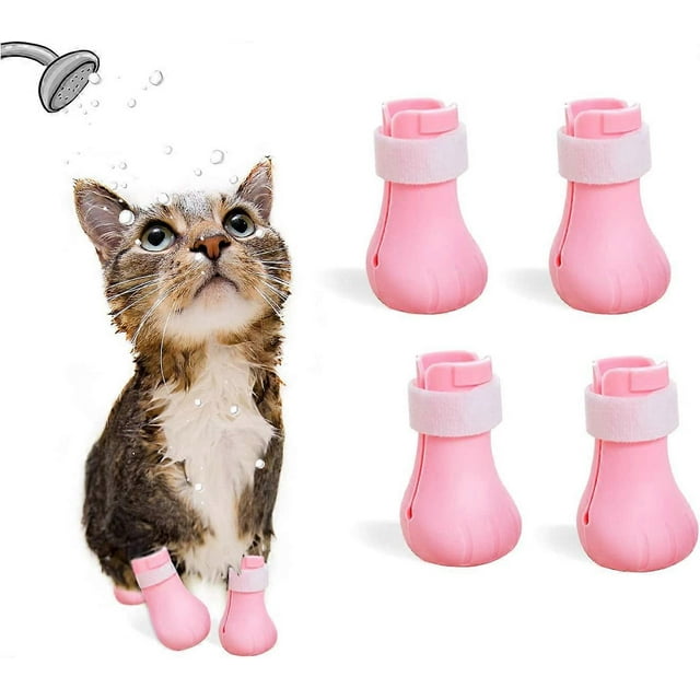 4 Pcs Anti-Scratch Cat Shoes Boots, Adjustable Silicone Cat Paw Protector Cover Pet Scratching Restraint Booties for Home Bathing, Barbering, Body Che