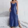thumbnail image 2 of Aboser Satin Dresses for Women Summer Casual Spaghetti Strap Sundress Sleeveless High Split Maxi Dress Solid Color V Neck Cami Dresses, 2 of 9