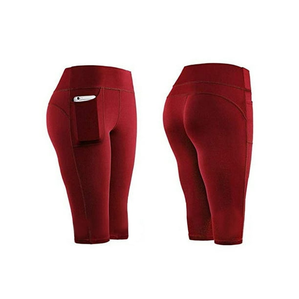 Women's Half High Waist Tights Stretch Leggings Fitness Running Gym Sports  Pockets Active Pants Fitness Running Quick Dry Pants 