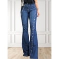 thumbnail image 4 of Pantalones vaqueros largos acampanados con botones y decoración a la moda para mujer, pantalones vaqueros acampanados, pantalones vaqueros de cintura alta para mujer, pantalones vaqueros ajustados con, 4 of 4