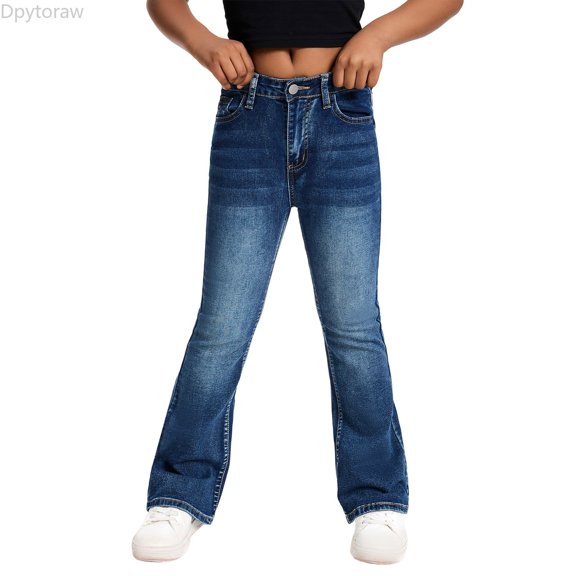 Dpytoraw Stretch Flare Jeans for Teen Girls, Fashion Denim Pants with Comfortable Fit and Bootcut Design Blue Size 8-9 Years