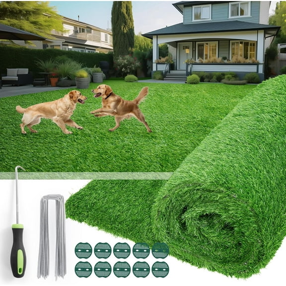 Artificial Turf Grass Outdoor - Pet Friendly Fake Grass Rug with Drainage Holes for Patio, Balcony, Squares, Garden - Dogs Pee Pad Mat(3.2Ft x 6.5Ft)