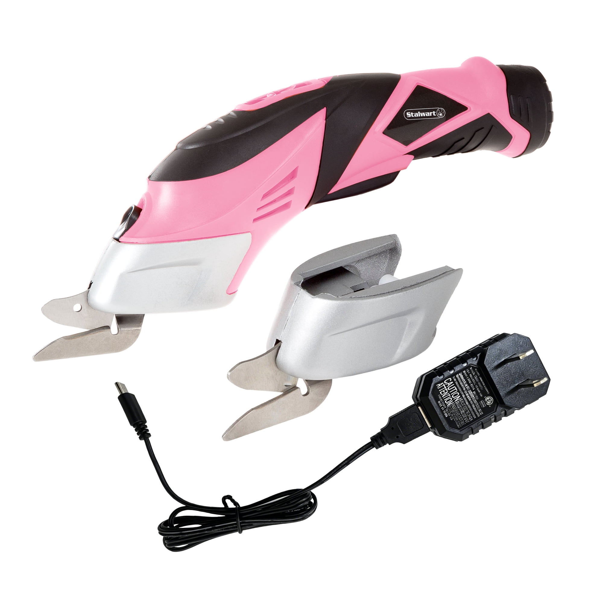 Stalwart Cordless Power Scissors with Two Blades - Leather Carpet and Cardboard Cutter 3.6V NiCad Lithium Ion Rechargeable Battery Pink