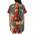 thumbnail image 6 of Uemuo Rusty Rocket Launch Pattern Women's Short-Sleeved Pajama, Button-Front Loungewear, 2-Piece Summer Sleepwear, Elastic Drawstring Shorts-Large, 6 of 7