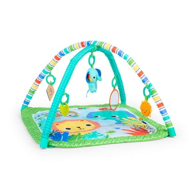 Bright Starts Wild Wiggles Baby Activity Gym & Play Mat, FoldAway Toy Bar, Newborn, Unisex (Green)