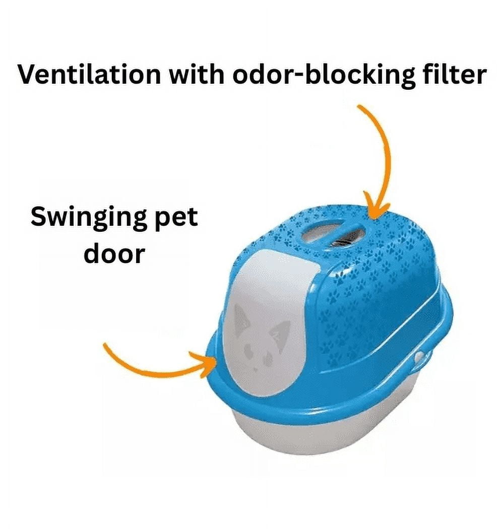 Covered Cat Litter Box with Door and Carbon Filter – Spacious, Odor-Controlled, Easy-to-Clean Enclosure for All Cat Sizes (Blue)
