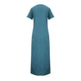 thumbnail image 5 of Arnsht Women Summer Linen T Shirt Dress Casual Short Sleeve Round Neck Maxi Dresses Loose Side Slit Long Tshirt Dress with Pockets Dark Blue M, 5 of 5