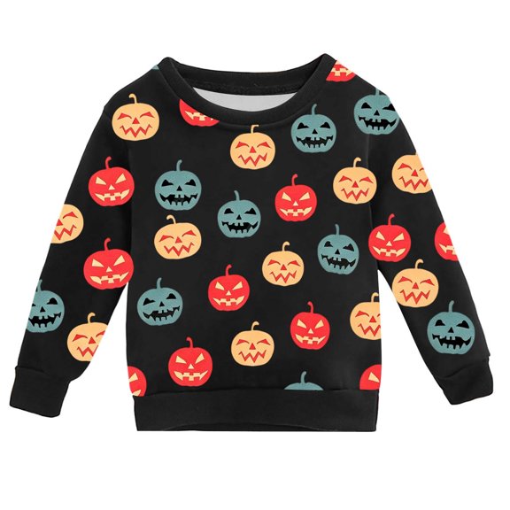 Hiijoy Halloween Sweatshirt for Boys Kids Cute Pumpkin Crewneck Pullover, Black, Sizes 2-14