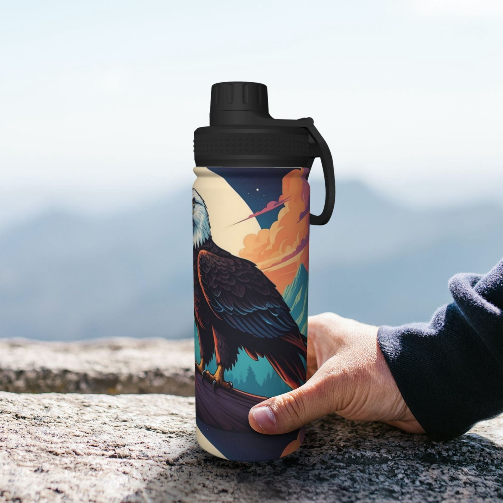 Fuzoiu Cartoon Iceberg Bald Eagle Print 18oz Sports Insulated Kettle,Stainless Steel Vacuum Water Bottle, Leakproof Sport Flask