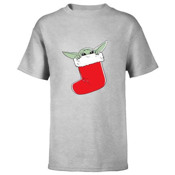 Star Wars The Mandalorian Grogu Christmas Holiday Stocking - Short Sleeve T-Shirt for Kids - Customized-Athletic Heather