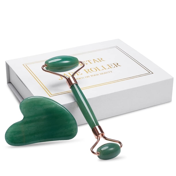 Rodillo de jade para cara, rodillo facial, masajeador, herramienta para el cuidado de la piel, herramientas faciales Gua Sha para cara, cuello, ojos, reduce la hinchazón de la piel (verde)