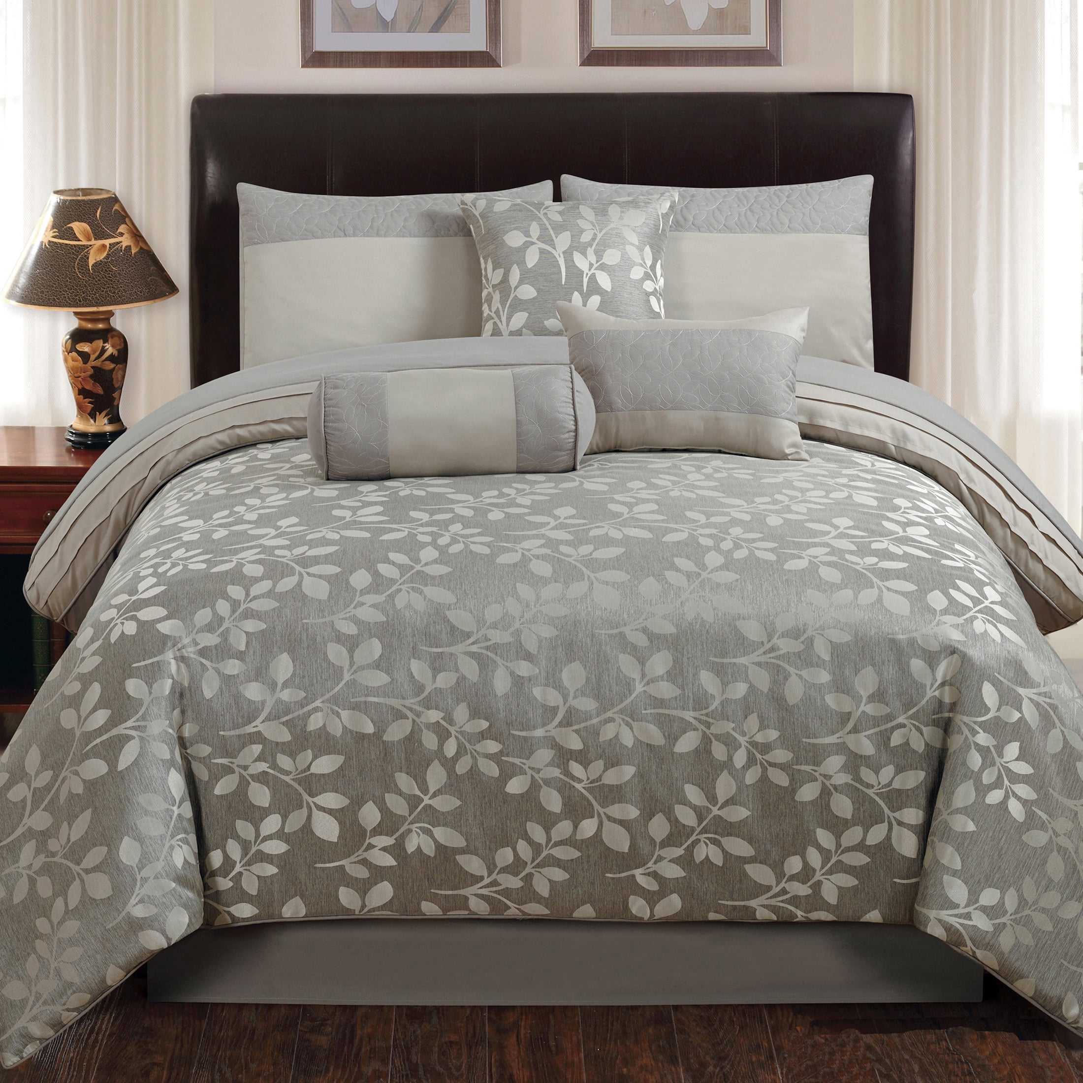 Riverbrook Home 7 Piece Comforter Set, King, Silver, Selvy, Polyfill