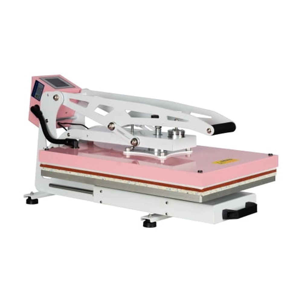 Semi-automatic Heat Press Machine with Auto Open & Slide-out Base, 16" x 24" Heat Plate, Pink + White