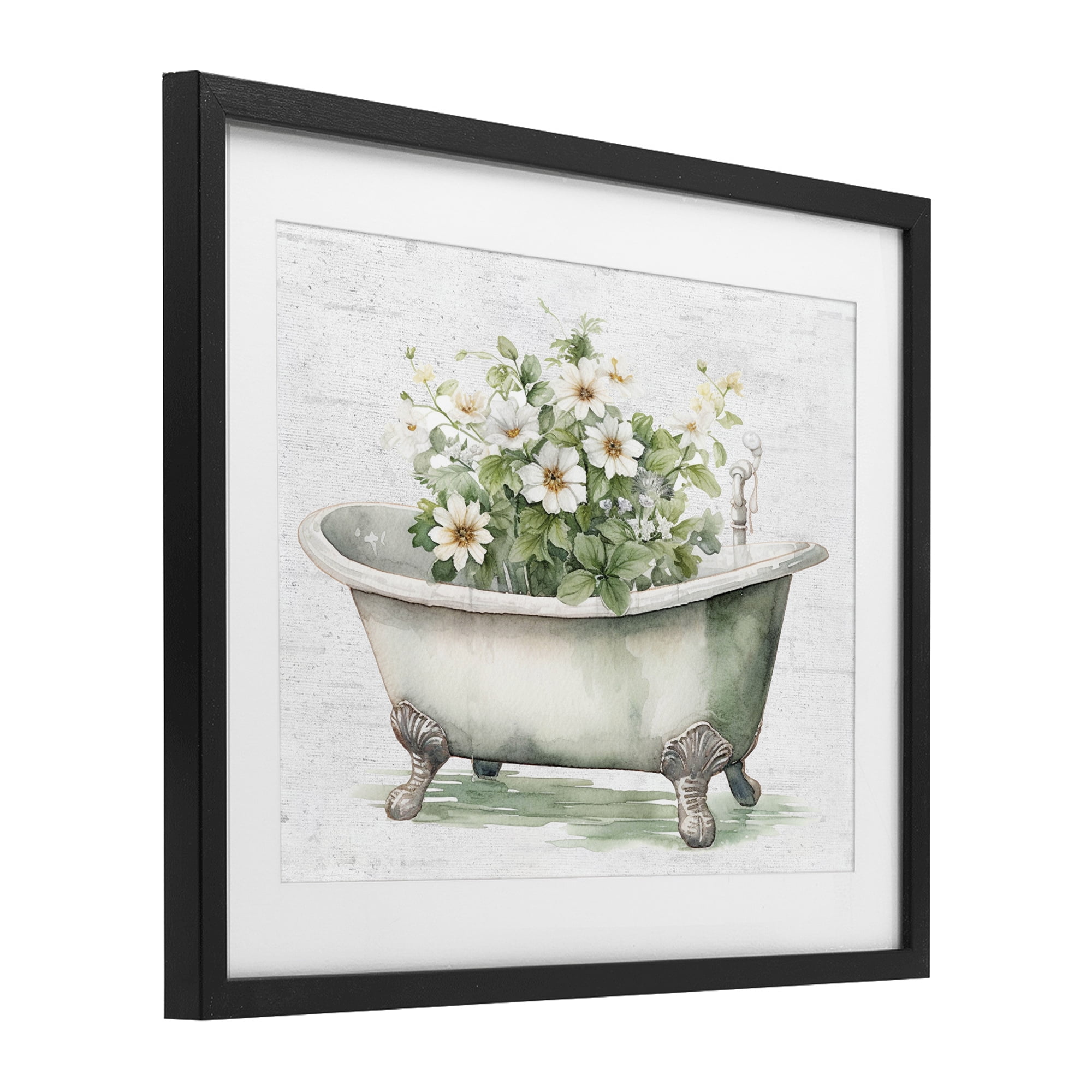 Boho Tub with Daisies Black Framed Print Under Glass, design by Lettered and Lined