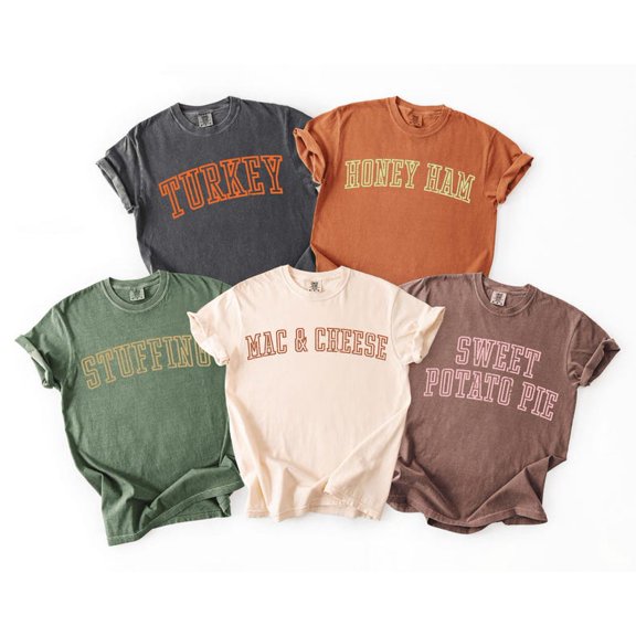 Thanksgiving Dinner Family Food Matching Varsity Long Sleeve Shirt Funny Favorite food Shirt