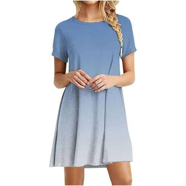 Vestido de Manga Corta para las Mujeres Casual Impreso Cuello Redondo, Vestido de las Señoras para la Primavera Y el Verano de Uso Diario