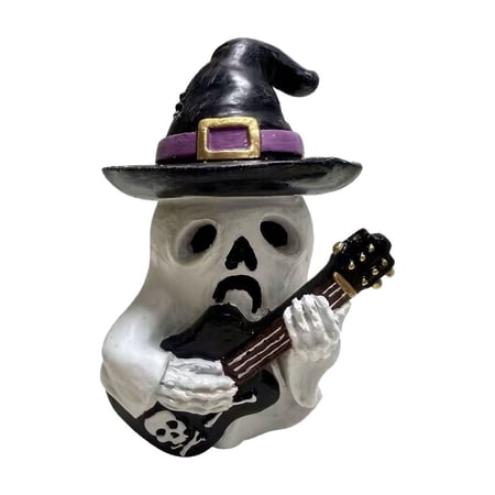YingYouFu Halloween Resin Figurine Statue Witch Hat Design with Guitar Accent Hand Painted Decorative Ornament Festive Decor for Indoor Tabletop Party Living Room Holiday Decoration